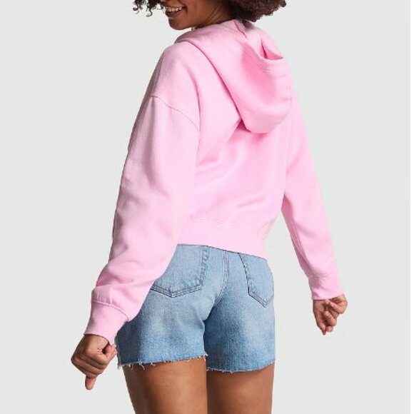 Victoria's Secret PINK Ivy Fleece Campus Full-Zip Hoodie Pink Lollipop Pastel M - Picture 3 of 4